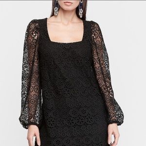 Express Black Lace Crochet Babydoll Dress Long Puff Sleeves XL NWOT